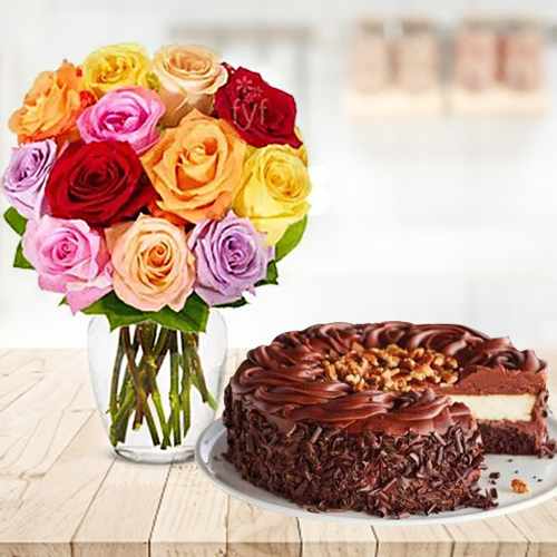 - Send Cake And Flowers Online Usa | A Dark Chocolate Cake And Some Cute Roses