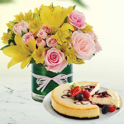 - Birthday Bookey With Cake | Yellow Mist Flowers With Cake