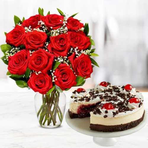 - Online Cake N Bouquet Delivery | Red Rose Passion With Black Forest Cheesecake