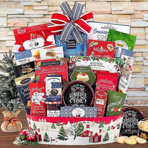 Festive Treats Gourmet Basket-Luxury Christmas Gift Basket With Gourmet Delights