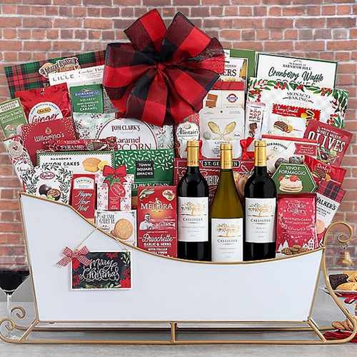 Merry Moments Cheer Gift Basket-Elegant Corporate Wine Gift Basket