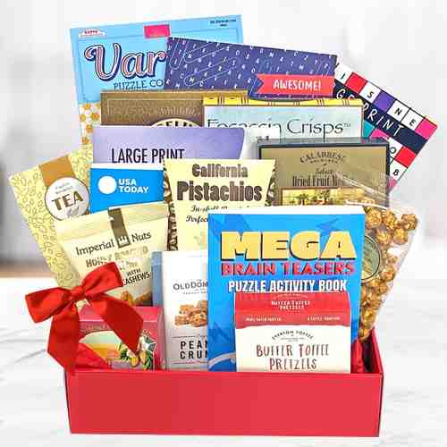 Entertaining Gift Basket For Men-Puzzle Books And Snacks USA