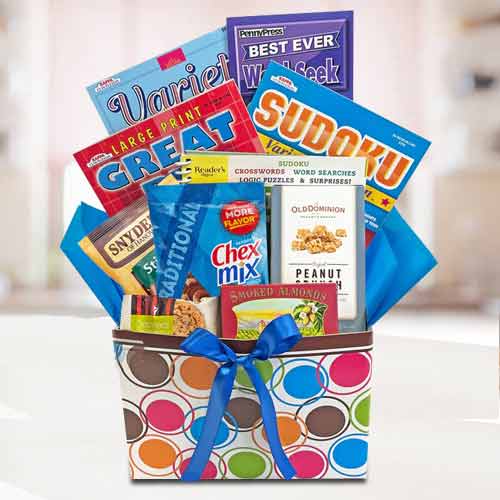 Fun and Games Gift Basket-Send Snacks and Puzzle Books