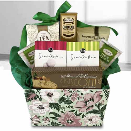 Tea, Cookies and Snacks-Sympathy Gift Basket for Women