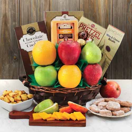 Cracker Cheese Fruits Hamper-Fruit Deliveries USA