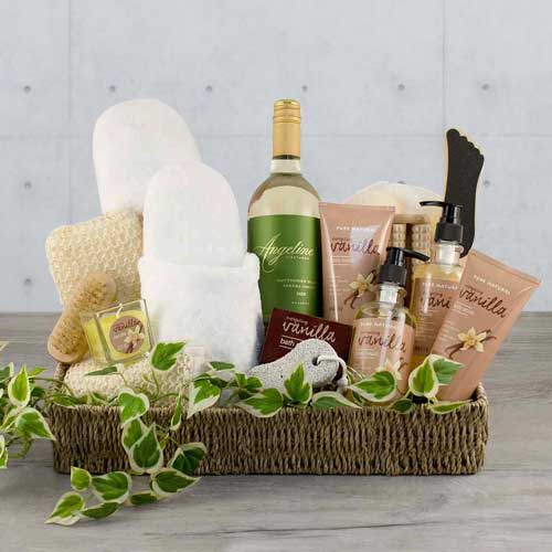 Home Spa & White Wine Gift Basket-wine and spa gift baskets usa