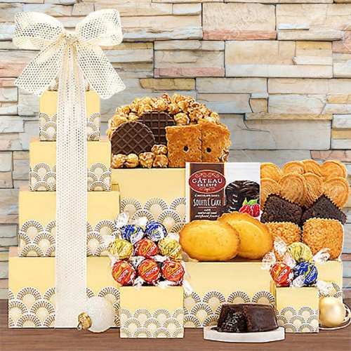Lindt Chocolate N Sweets Gift Tower-Christmas Gift Towers With Cookies And Chocolates