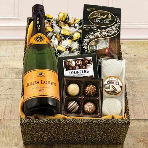 Champagne and Truffle Hamper-Champagne And Food Basket Delivery Vermont