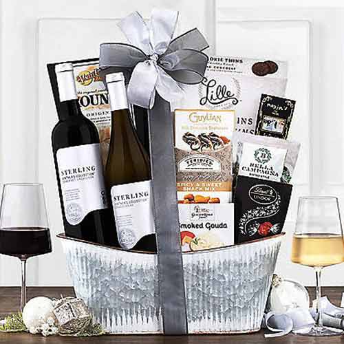 Vintners Duet Wine Gift Basket-Gift Basket With Wine Delivery  Texas