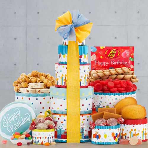 Birthday Gourmet Gift Tower-Christmas Food Gift Baskets Delivery  Idaho