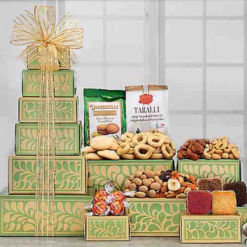 Nuts And Sweets Gift Tower-Christmas Food Gift Baskets Delivery  Maine