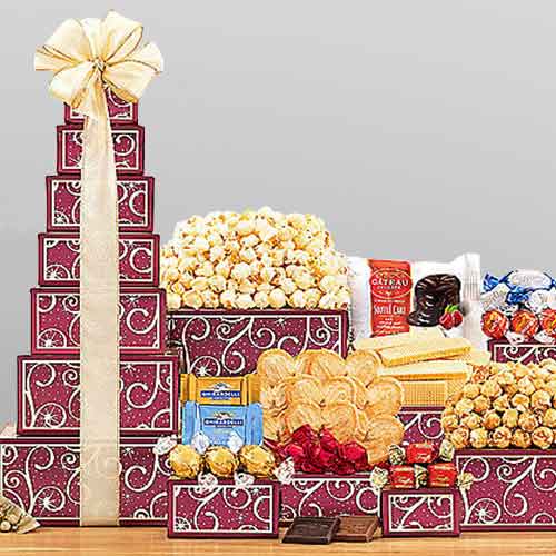 Sweet Gift Tower-Christmas Food Gift Baskets Delivery  Mississippi