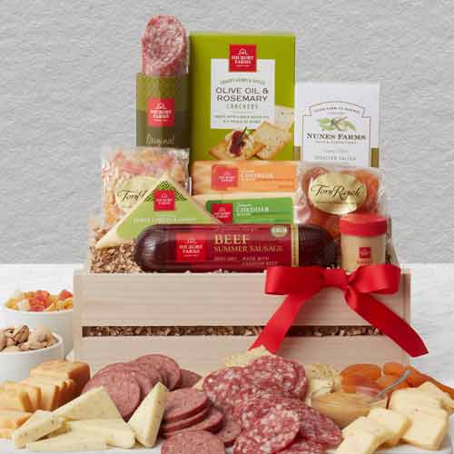 Meat N Cheese Wooden Gift Crate-Christmas Food Gift Baskets Delivery  Rhode Island