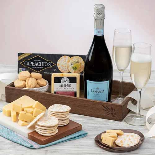 Just The Classics-Prosecco And Cheese Gift Basket