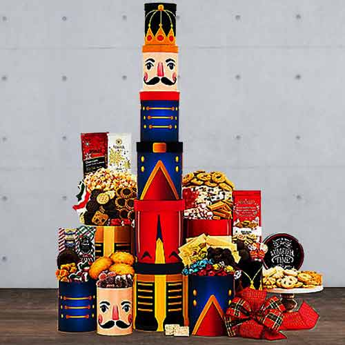 Holiday Nut Crackers Tower-Non Alcoholic Christmas Gift Baskets Tennessee