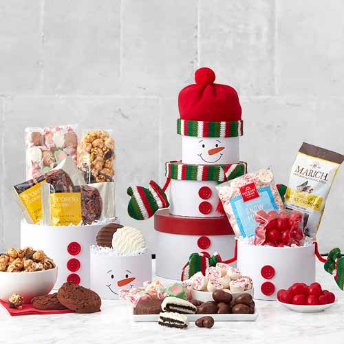 Sweet Gift Tower Snowman-Non Alcoholic Christmas Gift Baskets Washington