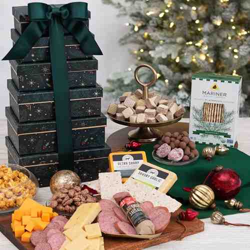 Holiday Meet And Cheese Gift Tower-Christmas Gourmet Gift Baskets Louisiana