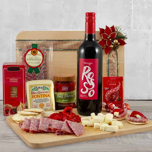 Holiday Wine n Cheese Board Gift-Alcoholic Christmas Gift Baskets South Carolina