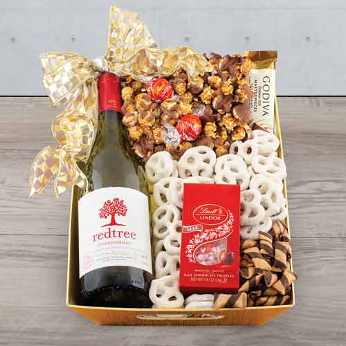 Cheer White Wine Gift Basket-Alcoholic Christmas Gift Baskets Utah