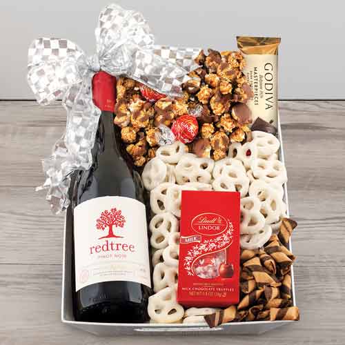 Cheer Red Wine Gift Basket-Alcoholic Christmas Gift Baskets Wisconsin