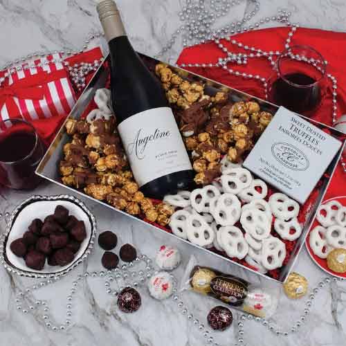 Cheer Red Wine Gift Basket-Alcoholic Christmas Gift Baskets Wisconsin