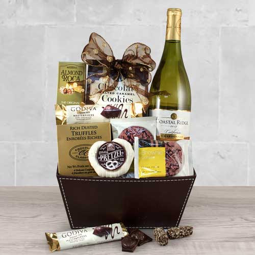 Chardonnay n Chocolate Hamper-Alcoholic  Gift Baskets Idaho
