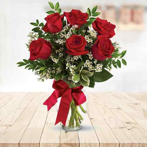 Red Rose Arrangements-Order 6 Roses To USA
