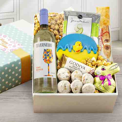White Wine Gift Box With Easter Greetings-Little Easter Gifts For Adults