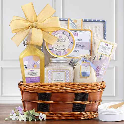 Tranquil Lavender Vanilla Spa Basket-Spa Gift Baskets For Women