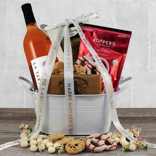 White Zinfandel Blush Wine And Snacks Basket-Wine Mothers Day Gift