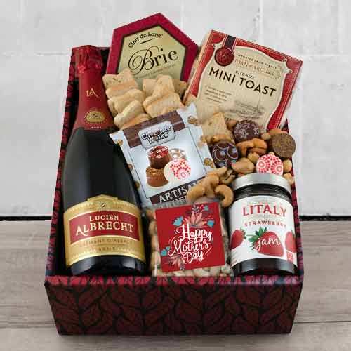 Bubbly And Brie Champagne Gift Box-New Mom Wine Gift Basket