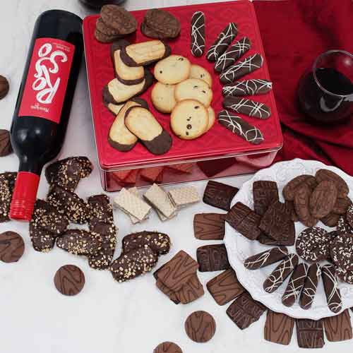 - Romantic Gift Hamper For Husband | Red Wine And Cookies