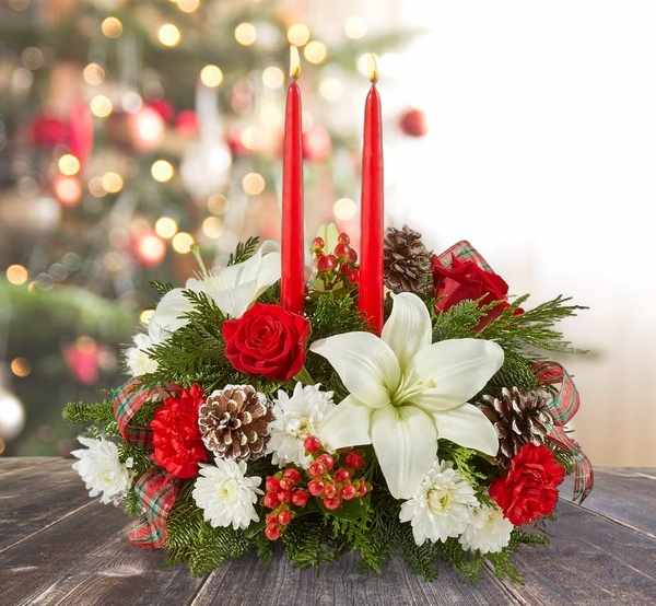 - Christmas Floral Centerpiece With Candles | Holiday Centerpiece Arrangement