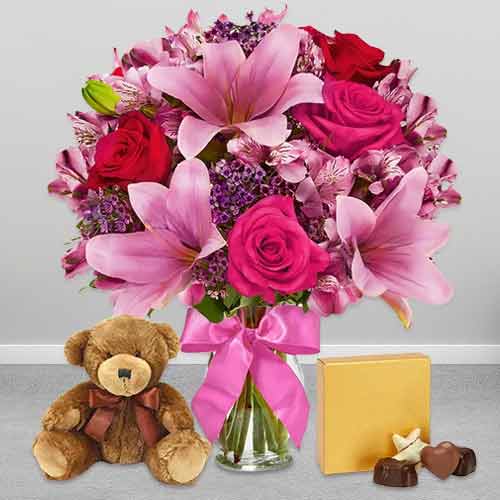 - Valentine’s Day Flower Chocolate Teddy Gifts | All My Love Floral Set