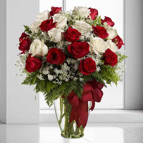 - Valentine's Day Red And White Rose Arrangement | Passionate Rose Ensemble