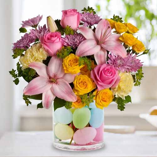 Easter Floral Arrangement Delivery | Floral Boquet With Easter Egg