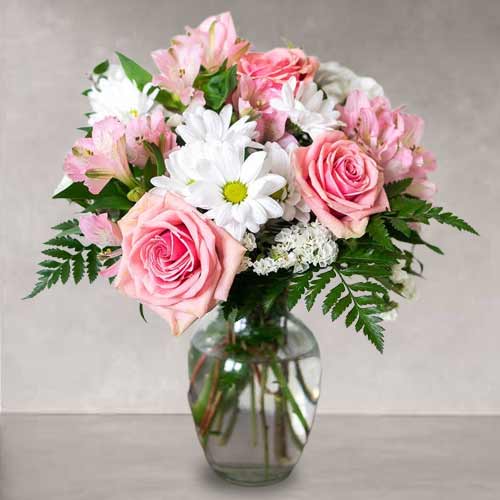 Send Pink Roses, Daisies & Carnations Bouquet For Mother’s Day | Sweet Mommy Blossom Delight