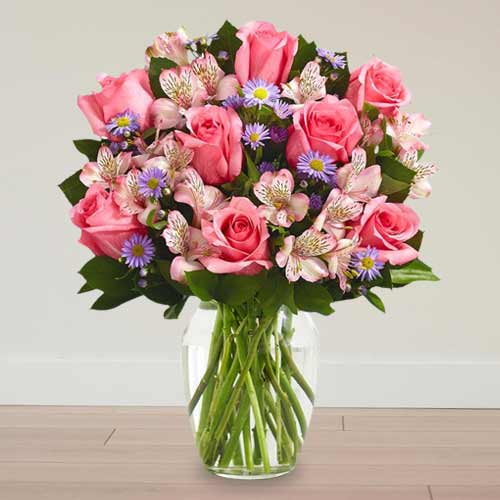 Send Elegant Pink Rose & Alstroemeria Bouquet For Mother’s Day | Loving Mama Floral Elegance
