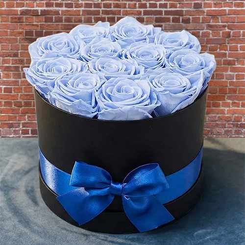Luxury Sky Blue Forever Roses – Preserved Elegance In A Hat Box USA | Preserved Sky Blue Roses Of Elegance