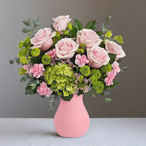 Breezy Blush Bouquet – Pink Roses & Fresh Floral Charm Gift In The USA | Seasonal Roses Floral Arrangement