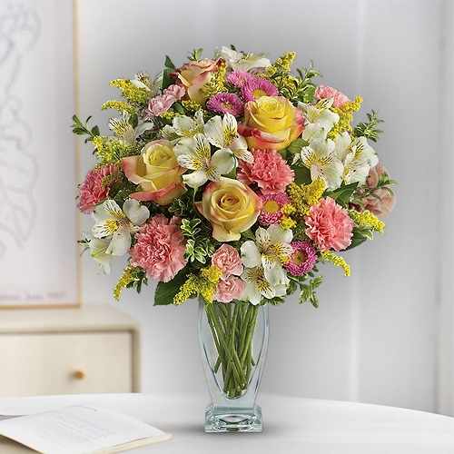 Meant To Be Bouquet – Yellow Roses & Pink Blooms Floral Gift In The USA | Modern Elegance Bouquet