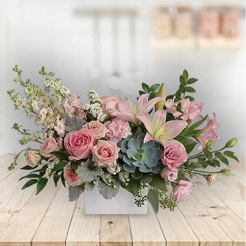 Modern Romance Succulent Arrangement – Elegant Pink Blooms In The USA | Heavenly Floral Expressions