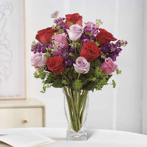 Blushing Rose Garden – Lavender & Red Roses Floral Elegance In The USA | Romantic Rose Bouquet