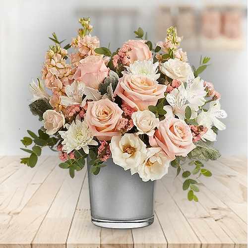 Tranquility In Blush – Elegant Peach & Ivory Floral Gift In The USA | Sophisticated Floral Medley