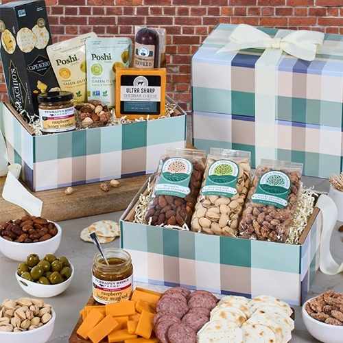 Charcuterie & Nuts Gift Tower – A Sophisticated Gourmet Gift To Share | Deluxe Charcuterie Gift Collection