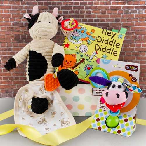 What Does The Cow Say Gift Basket – A Moo-velous Welcome For Baby | Moo Moo Baby Gift Set