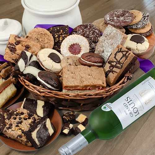 Bakery & Bordeaux White Wine Gift Basket – A Sweet Gourmet Celebration | Bordeaux White Wine N Bakery Delights