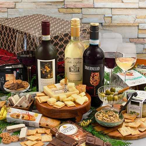 Triple Taste Of Italy Wine Gift Box With Gourmet Delights & Fine Wines | Trio Of Italy Wine N Gourmet Delights