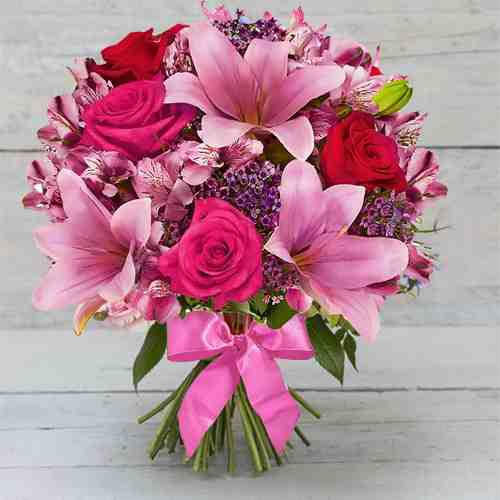 Pink Rose Lily Bouquet-Birthday Flowers To Send