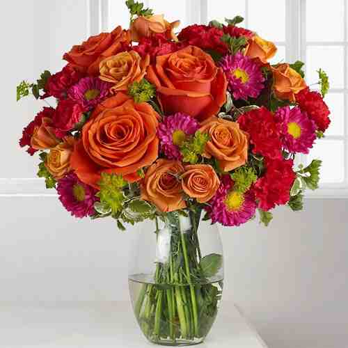 Rose Carnation Aster-Send A Birthday Flowers